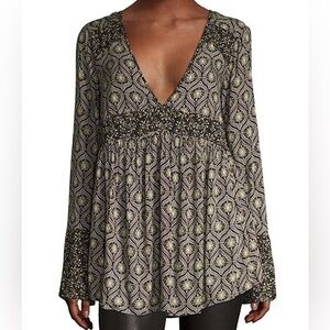 Free People Bell Sleeve Boho Tunic Top Babydoll Peasant Blouse Fairy Festival